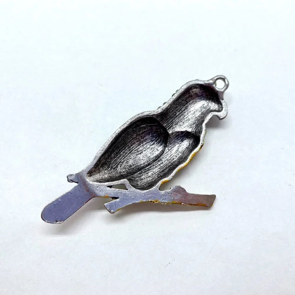 Colorful Parrot Pendant Bling Rhinestones Silver Tone Metal No Chain